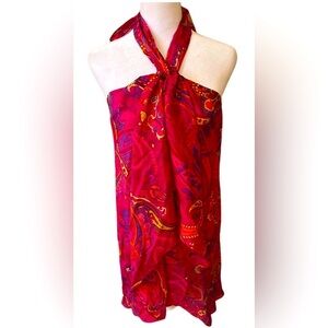 Ralph Lauren GORGEOUS Fuchsia Paisley Tie Halter 100% Silk Ruffle Front-Sz Small